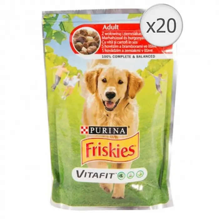 Set 20 buc x 100 gr Hrana umeda pentru caini Friskies cu vita cartofi in sos