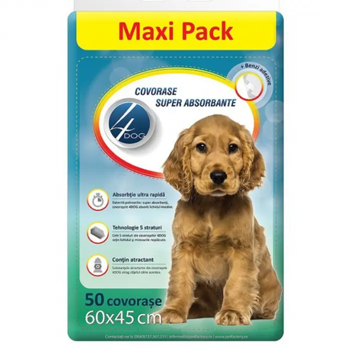 Covorase absorbante 4Dog 60x45 cm, 50 buc pachet