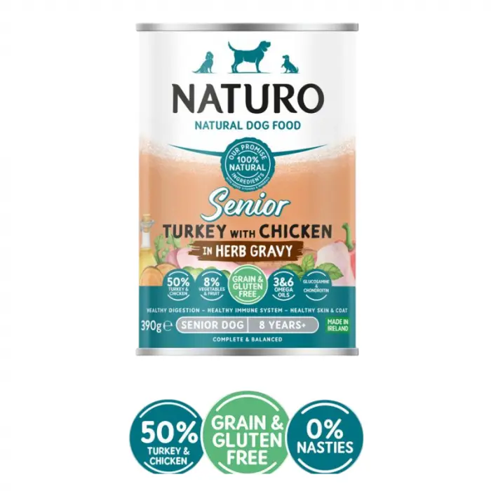 Conserva pentru caini Naturo Senior cu curcan  pui 390 gr