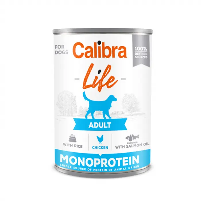 Conserva pentru caini Calibra Dog Life Adult cu pui  orez 400 gr