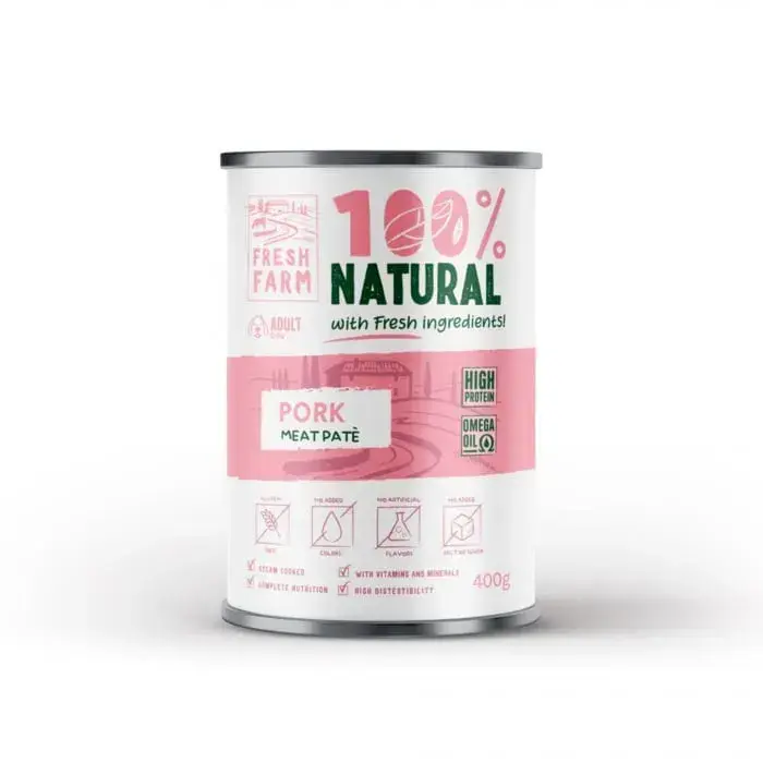 Conserva pentru caini Fresh Farm Smooth Pate cu porc 400 gr