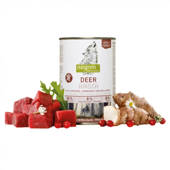Conserva pentru caini Isegrim Adult Deer cu caprioara  merisor 400 gr