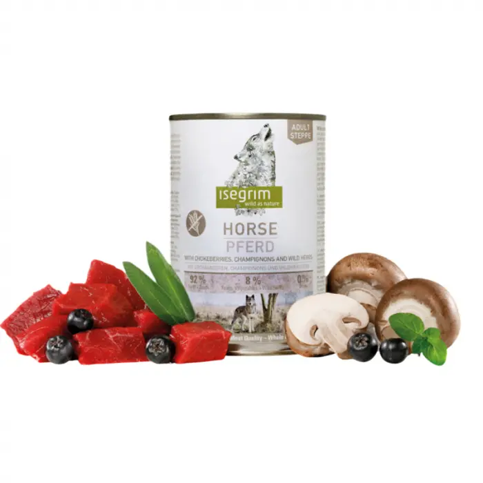 Conserva pentru caini Isegrim Adult Horse cu carne de cal ciuperci 400 gr