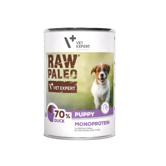 Conserva pentru caini Raw Paleo Puppy cu rata 400 gr