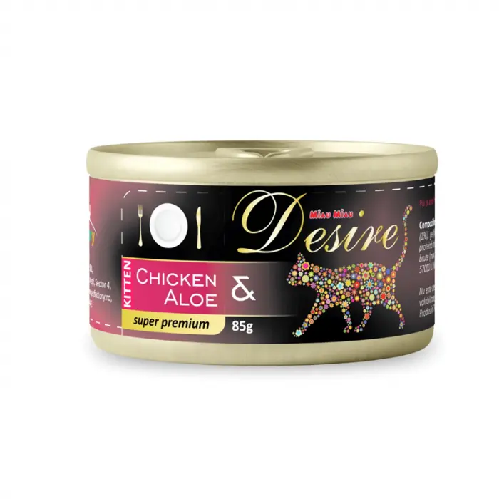 Conserva pentru pisici Desire Kitten cu pui  aloe in gelatina 85 gr
