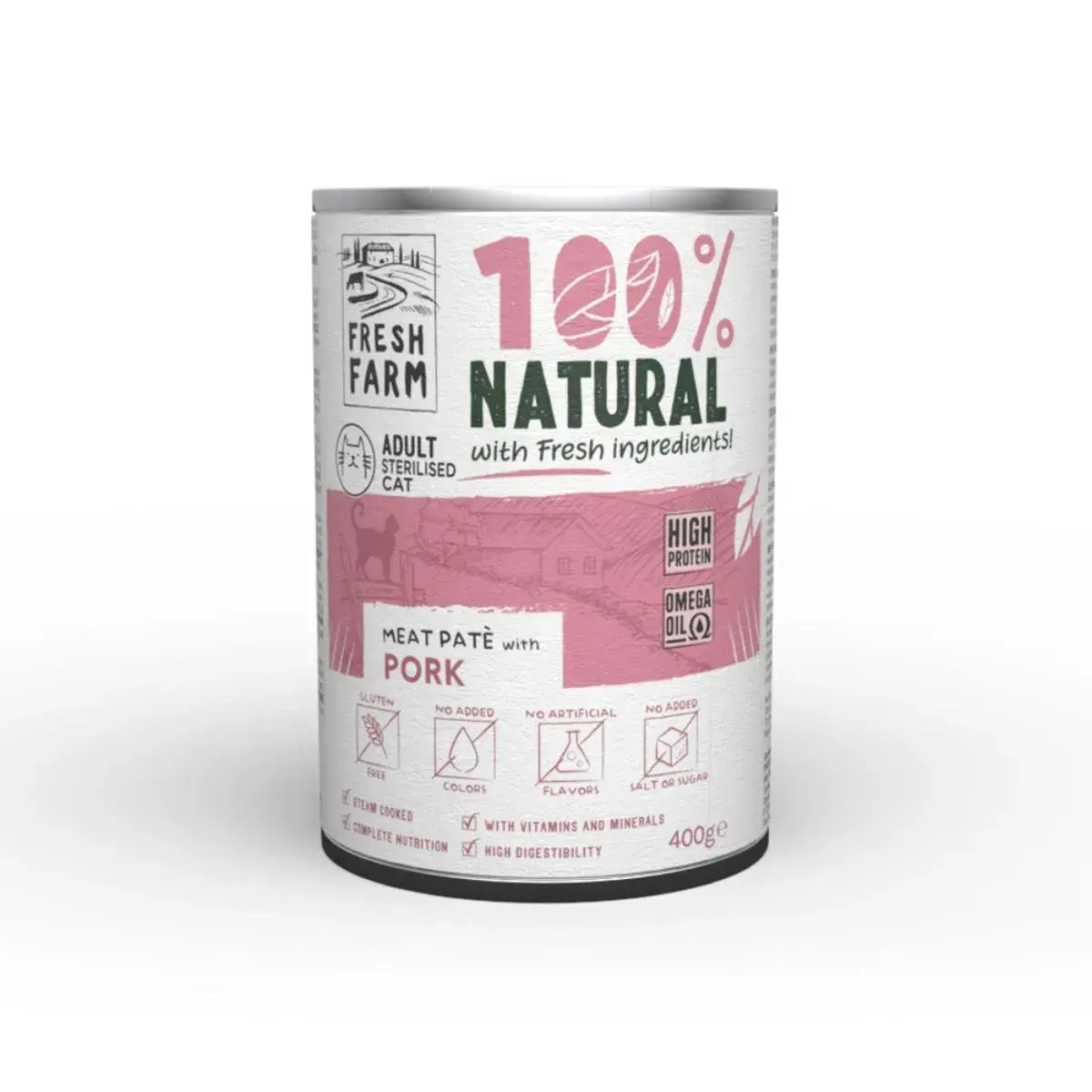 Conserva pentru pisici Fresh Farm Adult Sterilised cu porc 400 gr