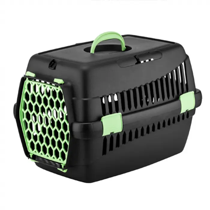 Cusca de transport 4Dog Deluxe neagra cu usa verde 49 x 35 x 32,5 cm