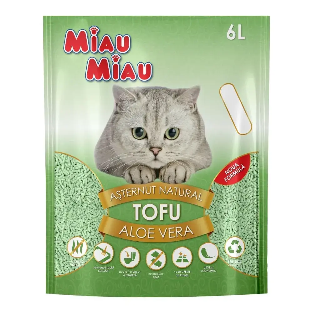 Asternut igienic pentru pisici Miau Miau Tofu cu Aloe Vera 6L