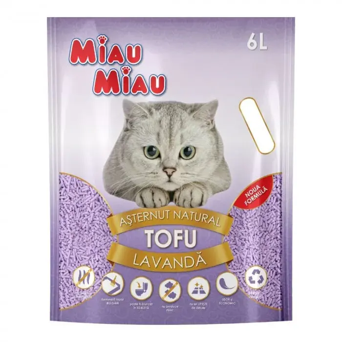 Asternut igienic pentru pisici Miau Miau Tofu cu Lavanda 6L