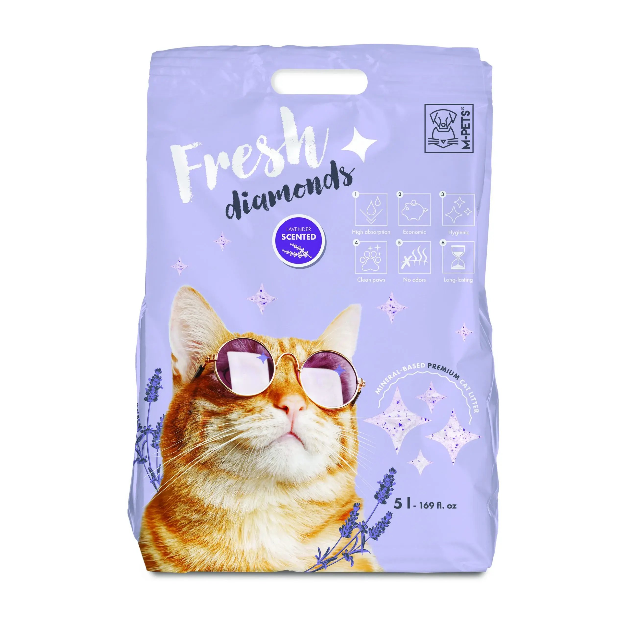 Asternut igienic pentru pisici Fresh Diamonds cu lavanda