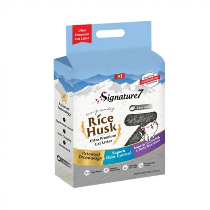Asternut igienic pentru pisici Signature7 Charcoal Rice Husk 7L