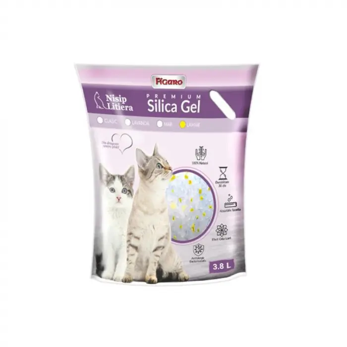 Asternut igienic pentru pisici Silica Gel Figaro 3,8L cu lamaie