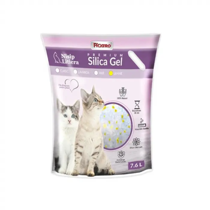 Asternut igienic pentru pisici Silica Gel Figaro 7,6L cu lamaie