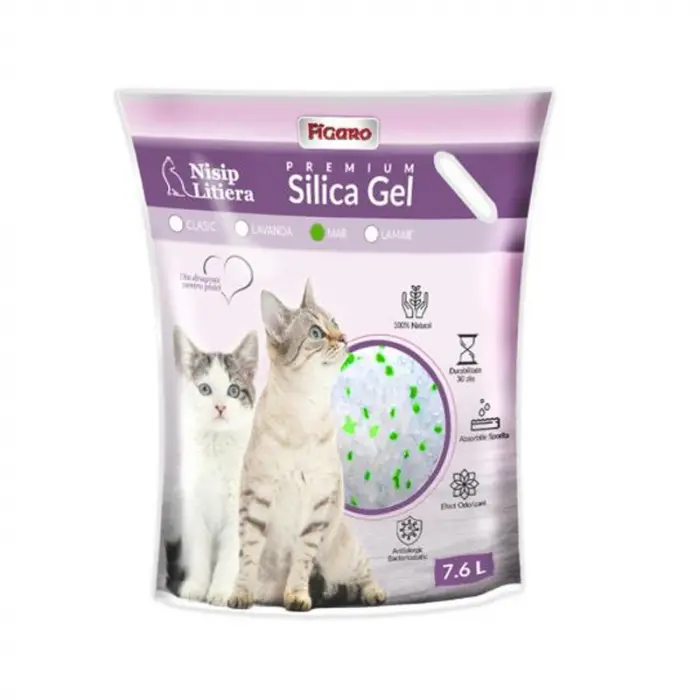 Asternut igienic pentru pisici Silica Gel Figaro 7,6L cu mar