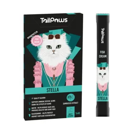Gustare pentru pisici Tail Paws Stella Crema cu somon  vitamine 5 buc   pachet