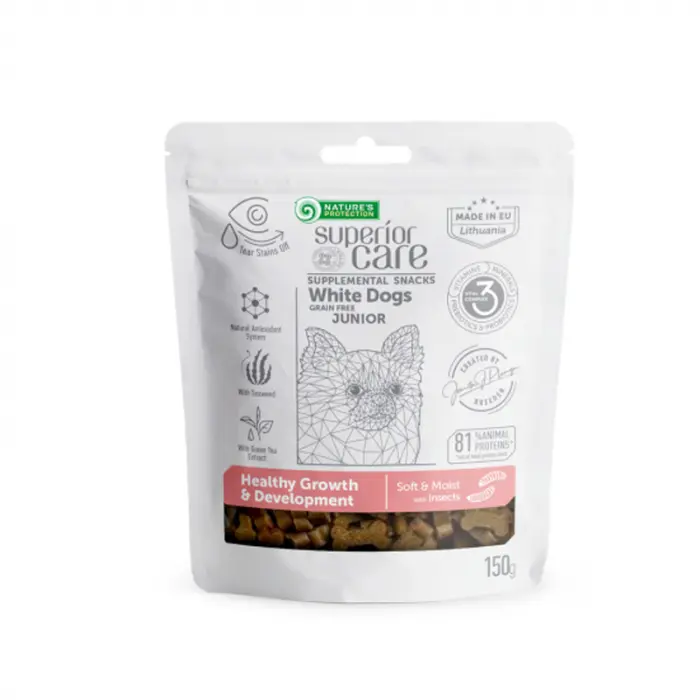 Gustari pentru caini N.P Superior Care White Dogs Junior Healthy Growth cu insecte 150 gr