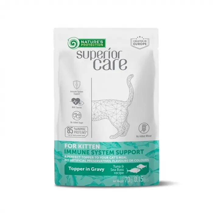 Gustari pentru pisici N.P. Superior Care Immune System Suport Kitten cu ton  biban 70 gr