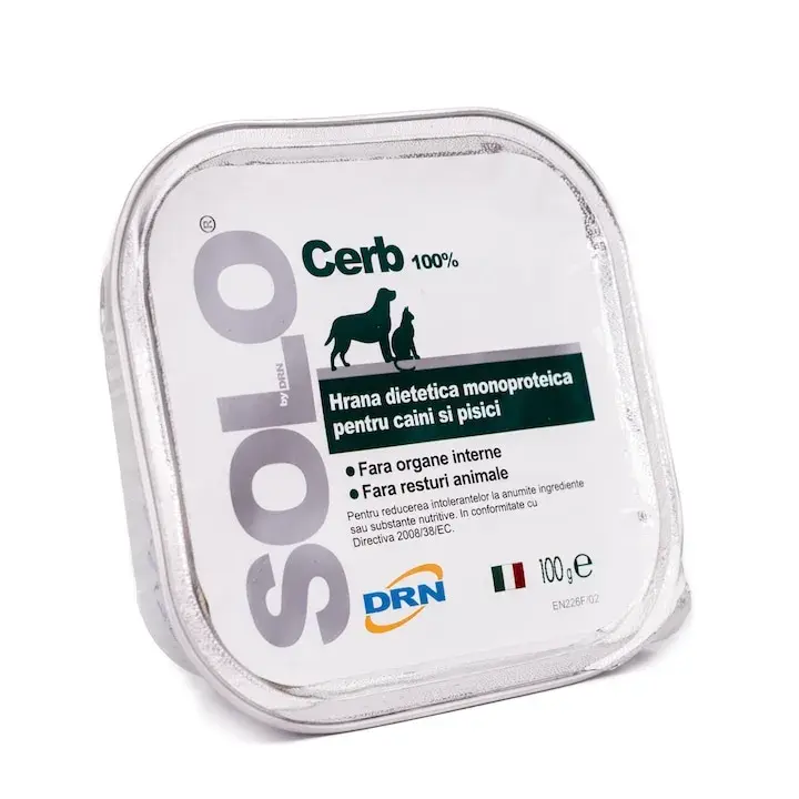 Hrana dietetica monoproteica pentru caini  pisici Solo cu cerb 100 gr