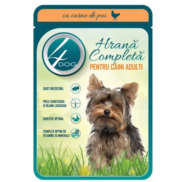 Hrana umeda pentru caini 4Dog Mini Adult cu pui 100 gr