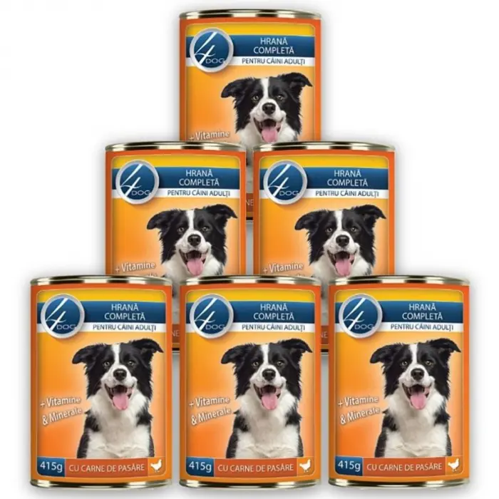 Set 24 buc x 415 gr Conserve pentru caini 4Dog cu pui