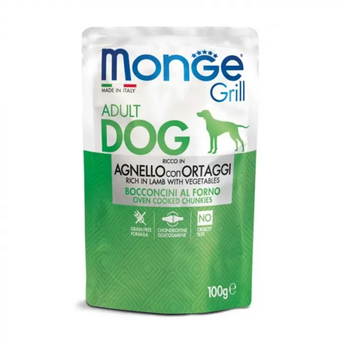 Hrana umeda pentru caini Monge Grill Chunkies Adult cu miel 100 gr