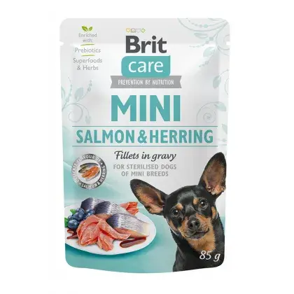 Hrana umeda pentru caini Brit Mini Adult Sterilised cu somon 85 gr