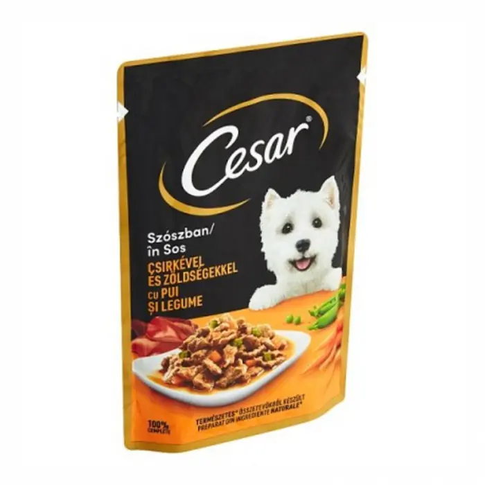 Hrana umeda pentru caini Cesar, cu Pui si Legume in sos, 100 gr