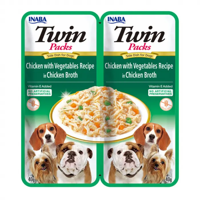 Hrana umeda pentru caini Churu Twin cu pui legume in supa de pui 2 x 40 gr