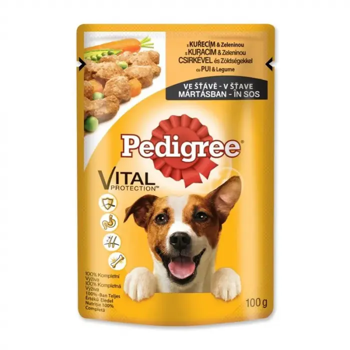 Hrana umeda pentru caini Pedigree Adult cu pui  legume 100 gr