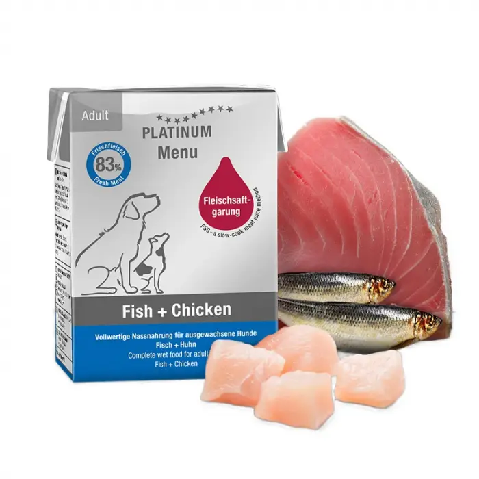 Hrana umeda pentru caini Platinum Menu Adult cu pui  peste 185 gr