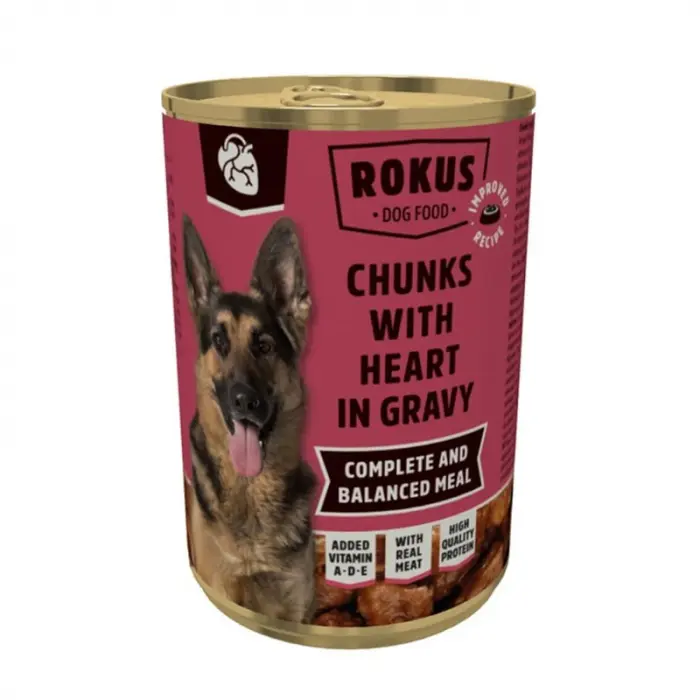 Hrana umeda pentru caini Rokus cu inima 415 gr
