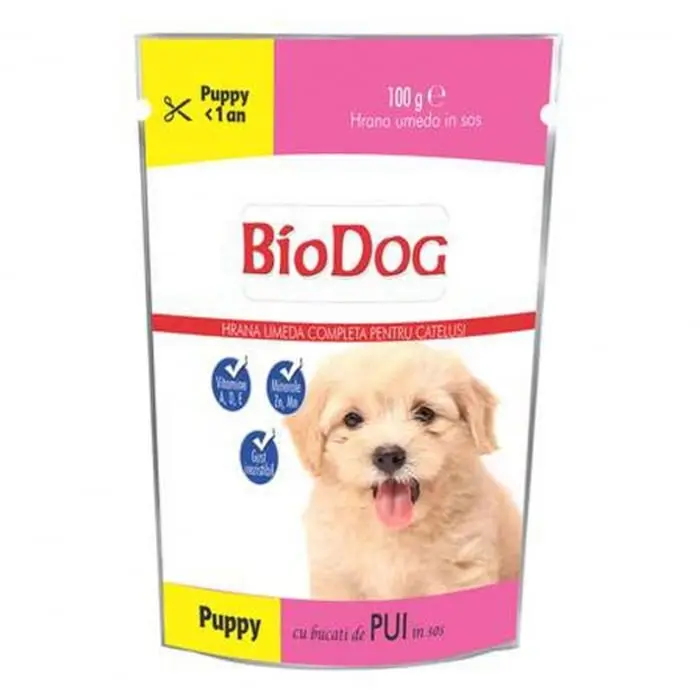 Hrana umeda pentru catelusi Biodog Puppy cu pui in sos 100 gr