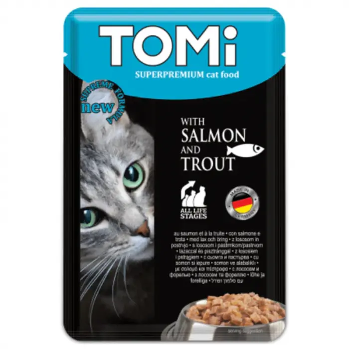 Hrana umeda pentru pisici Tomi cu somon  pastrav 100 gr
