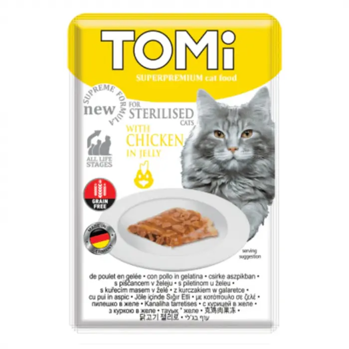 Hrana umeda pentru pisici Tomi Sterilised cu pui 85 gr