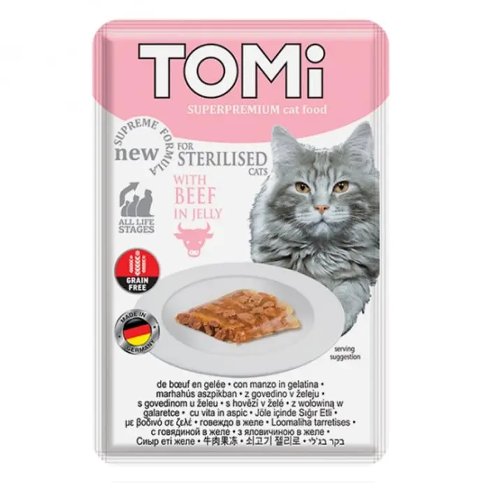 Hrana umeda pentru pisici Tomi Sterilised cu vita 85 gr