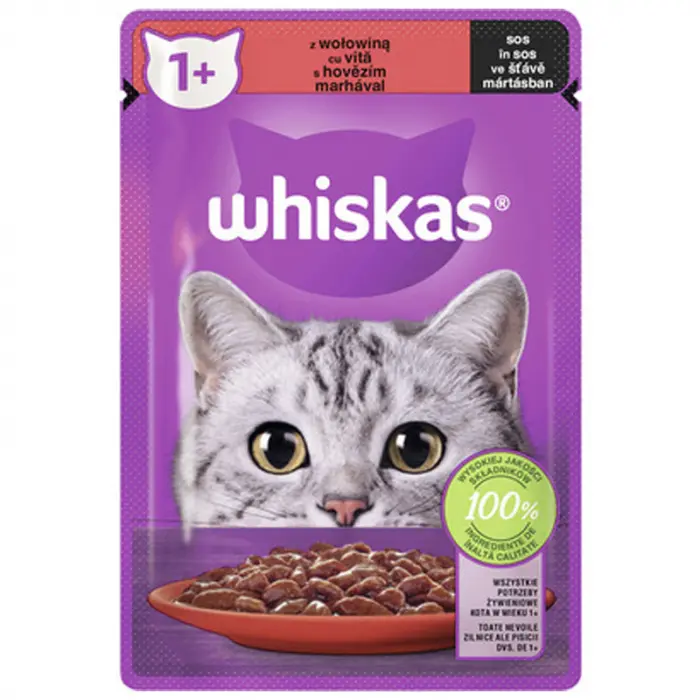 Hrana umeda pentru pisici Whiskas cu vita in sos 100g