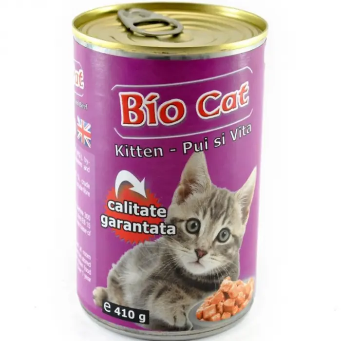 Hrana umeda pentru pisici Biocat Kitten cu pui  vita 410 gr