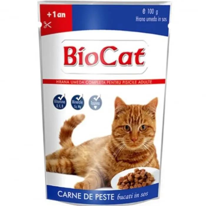 Hrana umeda pentru pisici Biocat cu peste in sos 100 gr