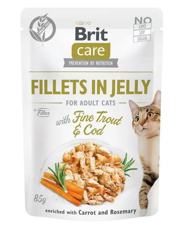 Hrana umeda pentru pisici Brit Care Fillets in Jelly cu pastrav cod 85 gr