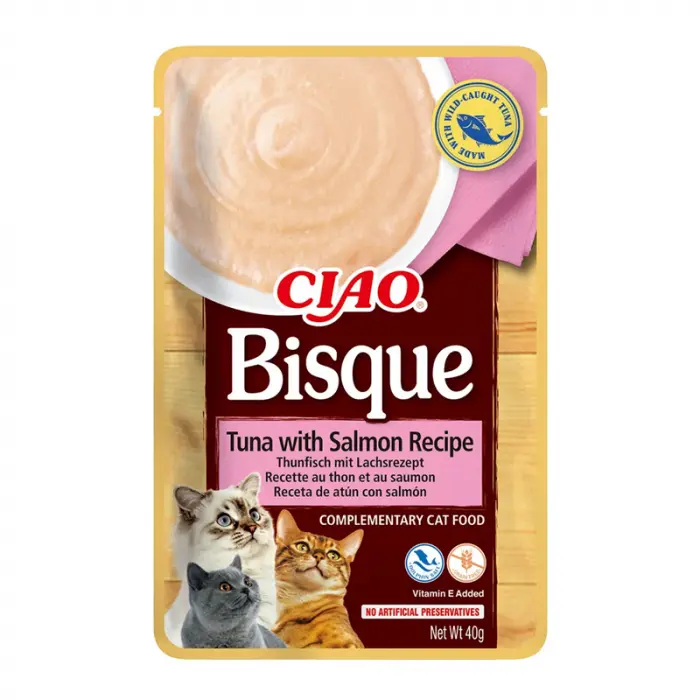 Hrana umeda pentru pisici Ciao Bisque cu ton somon 40 gr