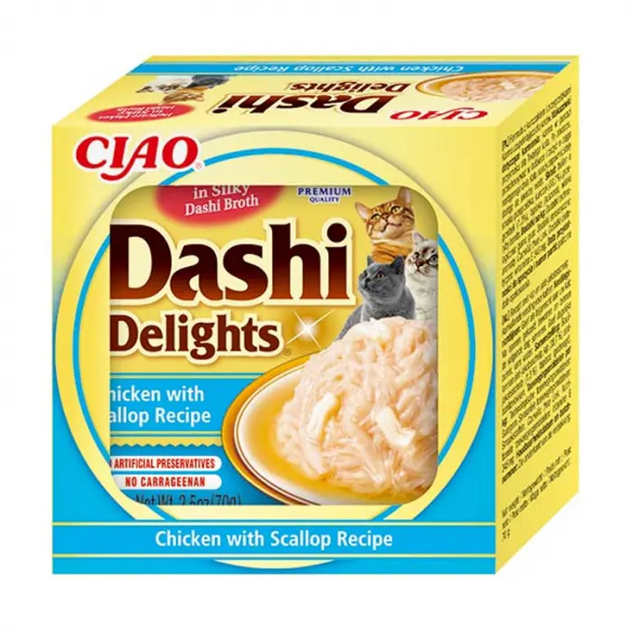 Hrana umeda pentru pisici Ciao Dashi Delights cu pui  scoici 70 gr