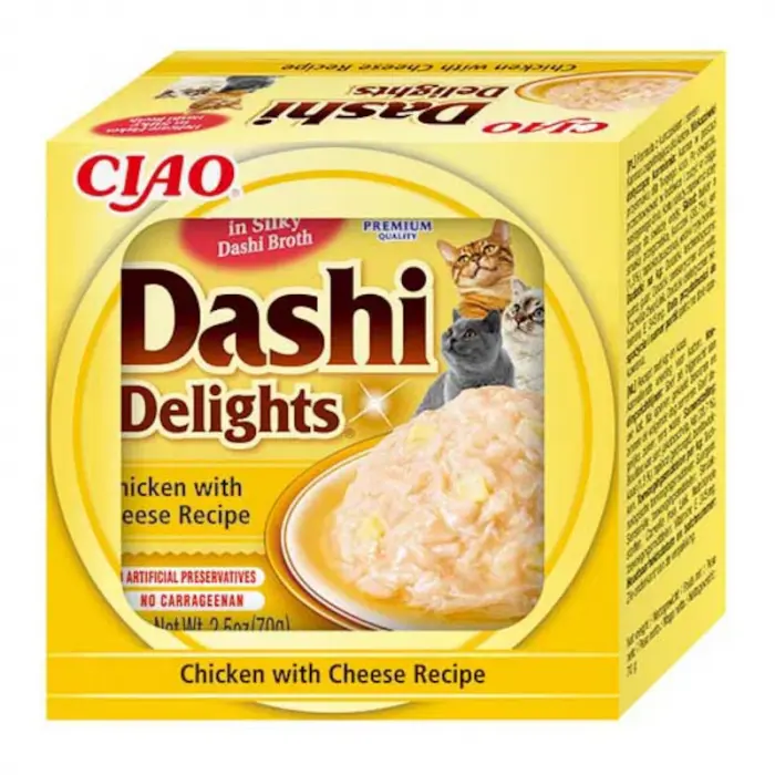Hrana umeda pentru pisici Ciao Dashi Delights cu pui  branza 70 gr
