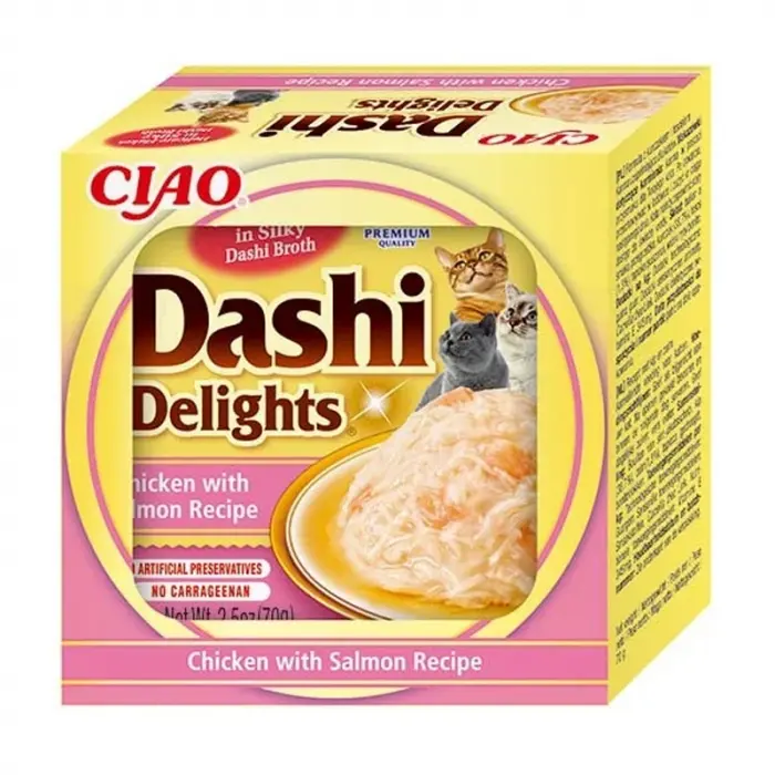 Hrana umeda pentru pisici Ciao Dashi Delights cu pui  somon 70 gr