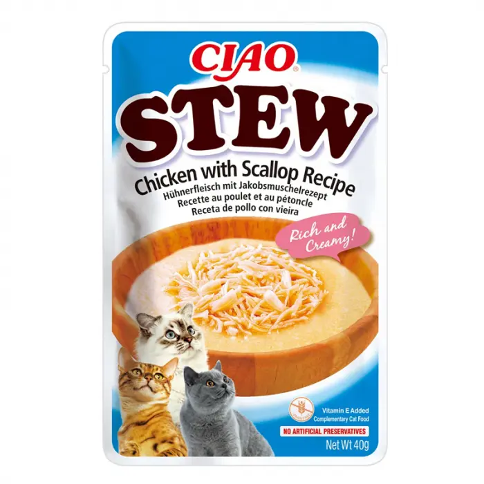 Hrana umeda pentru pisici Ciao Stew cu pui  scoici 40 gr