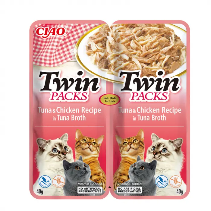 Hrana umeda pentru pisici Ciao Twin cu ton  pui 2 x 40 gr