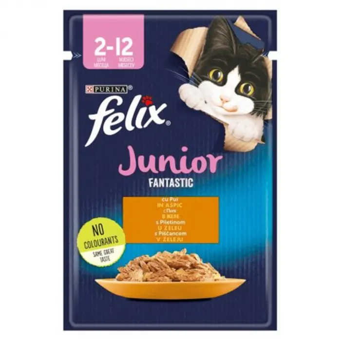 Set 26 buc x 85 gr Hrana umeda pentru pisici Felix Fantastic Junior cu pui