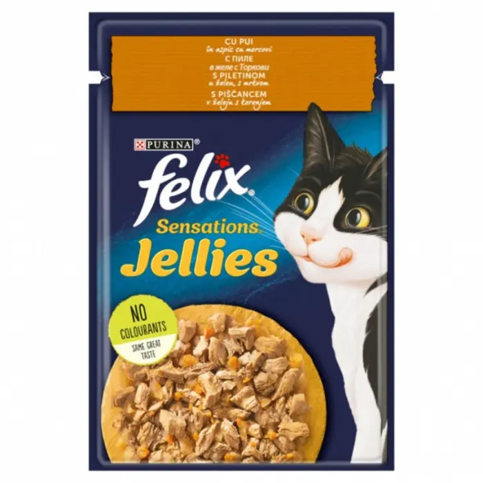 Set 26 buc x 85 gr Hrana umeda pentru pisici Felix Sens Jellies cu pui morcov