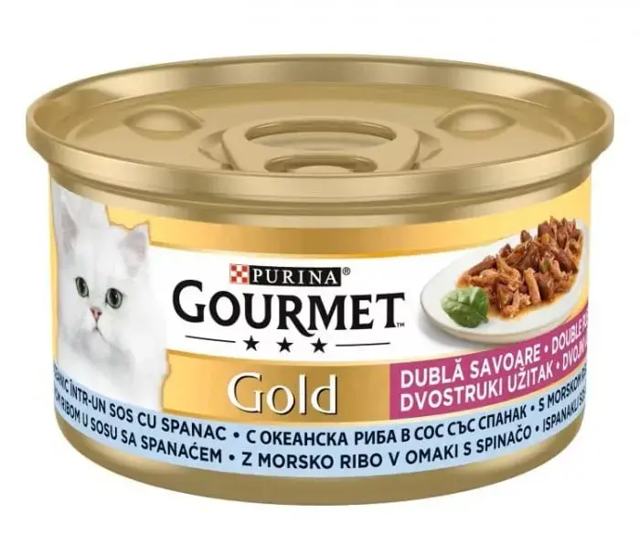 Hrana umeda pentru pisici Gourmet Gold cu peste oceanic  spanac  85 gr