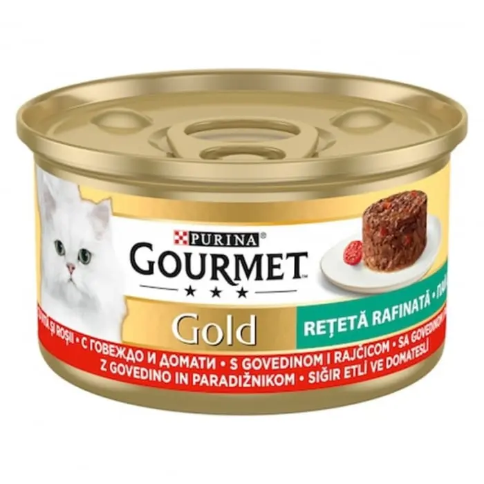 Hrana umeda pentru pisici Gourmet Gold Savoury Cake cu vita si rosii 85 gr