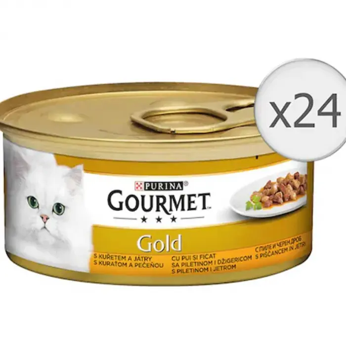 Set 24 buc x 85 gr Hrana umeda pentru pisici Gourmet Gold cu pui ficat in sos